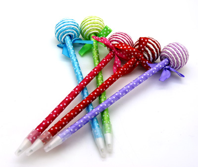 韩版可爱棒棒糖圆珠笔 糖果色蝴蝶结写字笔卡通笔