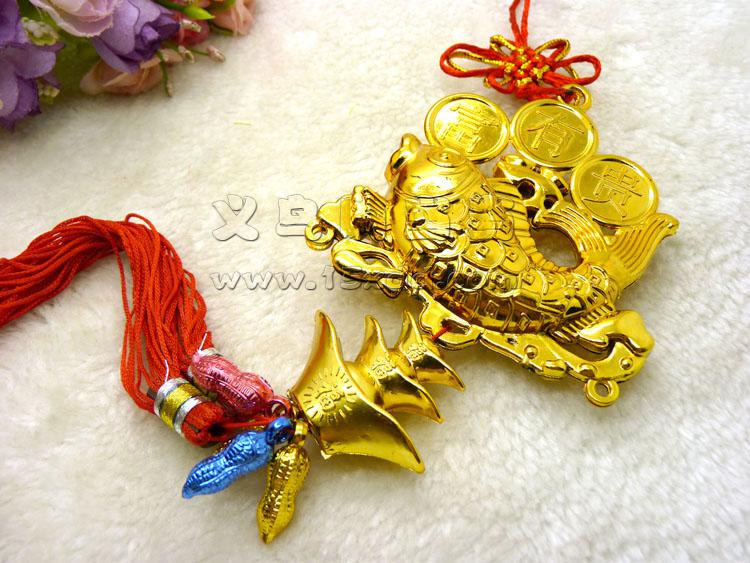 新款新年春节挂饰 笸箩元宝金色大号挂件羊年镀金-5号	