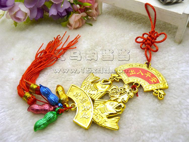 汽车挂饰 端午节扇形保平安汽车挂件 红色中国结端午节汽车挂饰-2号