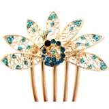 ★★★特价★★★孔雀开屏水晶5齿插梳盘发工具发梳插卡水晶水钻发梳韩版