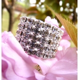 韩版时尚高档弹力五排水钻闪钻戒指 韩版时尚个性满钻新娘结婚指环 