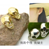 欧美 复古夸张朋克 高档骷髅头金银色中性耳钉-金色	