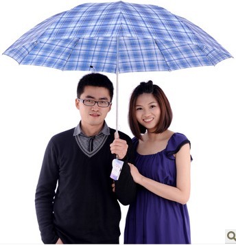 钢骨格子雨伞 男女通用格...