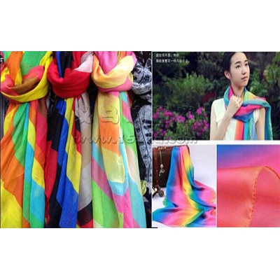 七彩多色 渐变过渡色丝巾 棉麻围巾披肩 -时尚女长款棉麻丝巾