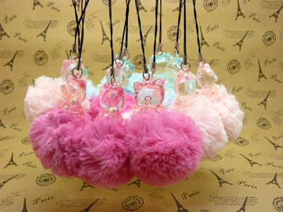  韩国创意水晶兔毛球毛绒钥匙链 可爱动物挂件	