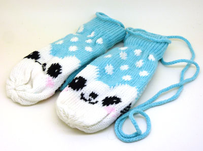 冬季女士保暖手套毛线针织时尚新款挂脖连绳可爱手套