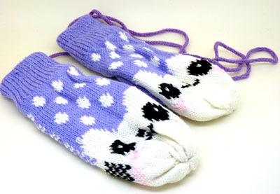 冬季女士保暖手套毛线针织时尚新款挂脖连绳可爱手套