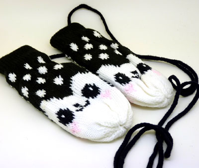 冬季女士保暖手套毛线针织时尚新款挂脖连绳可爱手套	