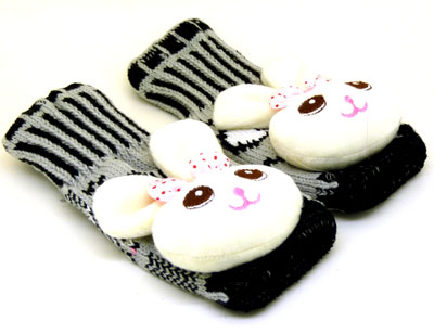 港台可爱淑女冬季保暖毛线针织半指手套卡通造型