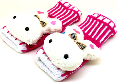 港台可爱淑女冬季保暖毛线针织半指手套卡通造型