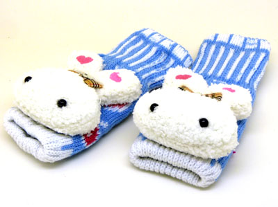 港台可爱淑女冬季保暖毛线针织半指手套卡通造型