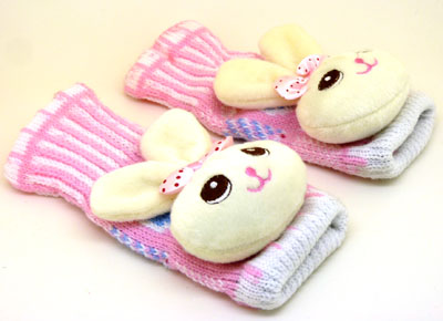 港台可爱淑女冬季保暖毛线针织半指手套卡通造型