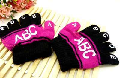 儿童保暖手套宝宝婴儿五彩字母手套	