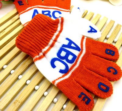 儿童保暖手套宝宝婴儿五彩字母手套