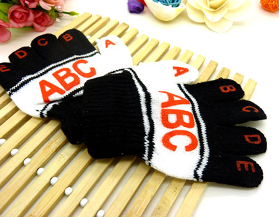 儿童保暖手套宝宝婴儿五彩字母手套	