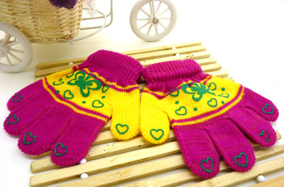 韩版五指手工编织秋冬季可爱宝宝保暖针织手套（36号）