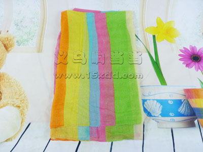 七彩多色 渐变过渡色丝巾 棉麻围巾披肩 -时尚女长款棉麻丝巾