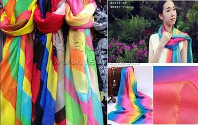 七彩多色 渐变过渡色丝巾 棉麻围巾披肩 -时尚女长款棉麻丝巾