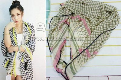 雪纺长款丝巾 防晒披肩 防晒夏秋冬 围巾 -韩版女春秋格子方块纱巾