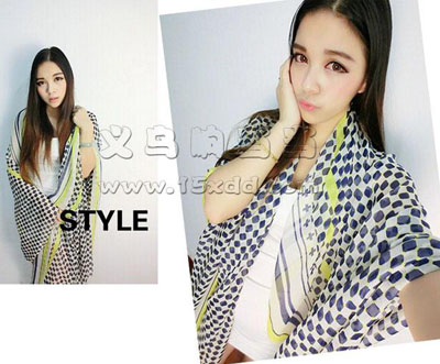 雪纺长款丝巾 防晒披肩 防晒夏秋冬 围巾 -韩版女春秋格子方块纱巾