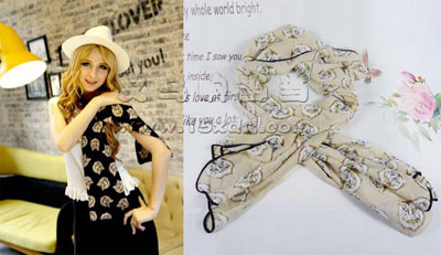 黑白虎头女士大围巾 韩版雪纺秋冬围巾 -丝巾方巾披肩围巾