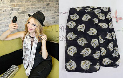 黑白虎头女士大围巾 韩版雪纺秋冬围巾 -丝巾方巾披肩围巾	