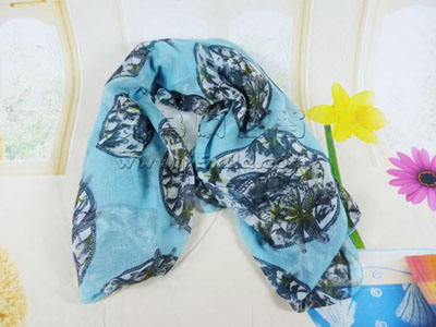 复古中国民族风青花流苏棉麻围巾 女文艺范素雅大 -棉麻披肩丝巾	