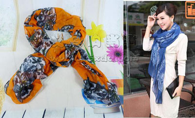 复古中国民族风青花流苏棉麻围巾 女文艺范素雅大 -棉麻披肩丝巾	