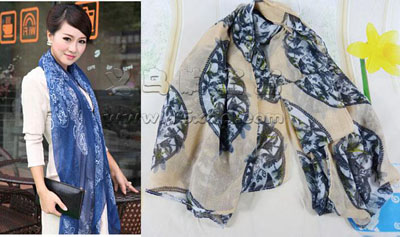 复古中国民族风青花流苏棉麻围巾 女文艺范素雅大 -棉麻披肩丝巾	