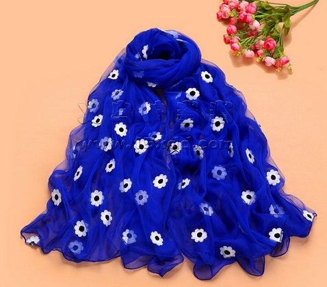 新款百花争艳印花巴厘纱围巾 学生丝巾 -时尚花女保暖围巾	