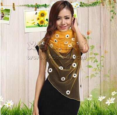 新款百花争艳印花巴厘纱围巾 学生丝巾 -时尚花女保暖围巾	