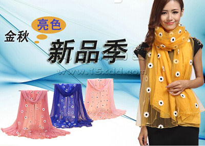 新款百花争艳印花巴厘纱围巾 学生丝巾 -时尚花女保暖围巾