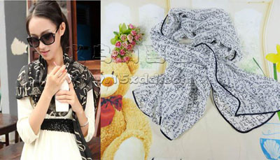 新款韩版女士围巾 丝巾雪纺女秋冬-百搭字母图案围巾	