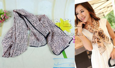 新款韩版女士围巾 丝巾雪纺女秋冬-百搭字母图案围巾