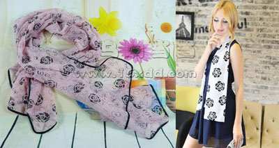 时尚玫瑰印花女式装饰围巾 休闲丝巾女 -玫瑰字母秋冬围巾