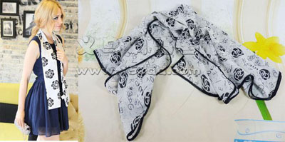 时尚玫瑰印花女式装饰围巾 休闲丝巾女 -玫瑰字母秋冬围巾	