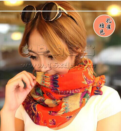 时尚韩版秋冬女孔雀围巾丝巾披肩两用 -潮流范雪纺围巾