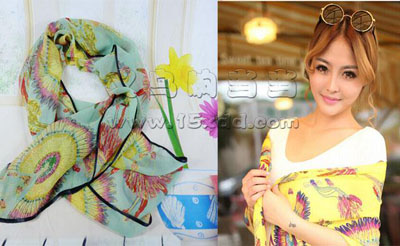 时尚韩版秋冬女孔雀围巾丝巾披肩两用 -潮流范雪纺围巾	