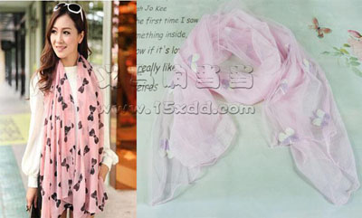 春天围巾女潮流丝巾-时尚蝴蝶结图案丝巾 