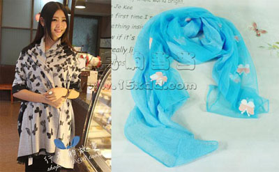 春天围巾女潮流丝巾-时尚蝴蝶结图案丝巾	