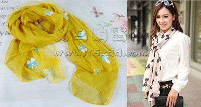春天围巾女潮流丝巾-时尚蝴蝶结图案丝巾