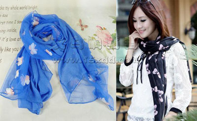 春天围巾女潮流丝巾-时尚蝴蝶结图案丝巾