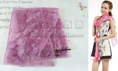 韩版秋冬新款百搭彩色蝴蝶结印花甜美雪纺丝巾防晒装饰	