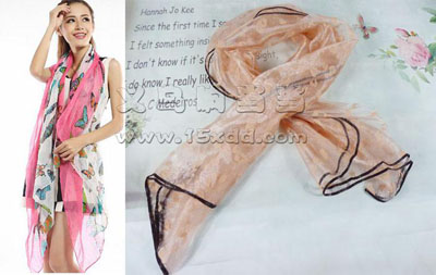 韩版秋冬新款百搭彩色蝴蝶结印花甜美雪纺丝巾防晒装饰