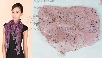 新款形流苏纱巾 雷丝拼接优雅纯色披肩围巾 -时尚珍珠三角丝巾	