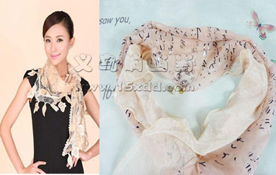 新款形流苏纱巾 雷丝拼接优雅纯色披肩围巾 -时尚珍珠三角丝巾	