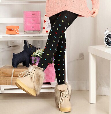 秋冬彩色圆点针织踩脚裤/打底裤	