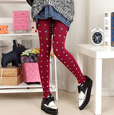 秋冬彩色圆点针织踩脚裤/打底裤