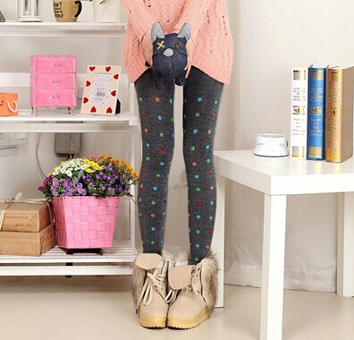 秋冬彩色圆点针织踩脚裤/打底裤	