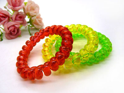 糖果色透明电话线发圈发绳果冻皮圈发饰电话线皮筋头绳-透明大手环	